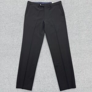 Nautica Anchor Dress Pants Men's 34x32 Black Noir Flat Front Straight Stretch
